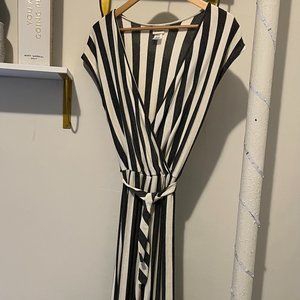 Striped Long Panted Romper, Black + White Medium- Caution to the Wind